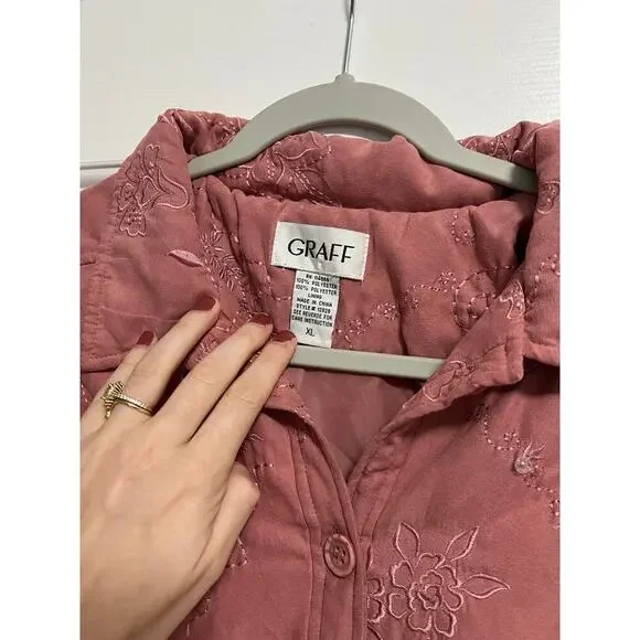 Vintage Graff Dusty Rose Pink Embroidered Lightweight Quilted Jacket - Picture 5 of 6